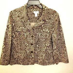 Loft Cotton Blend Brown White Floral Crop Jacket Size 12 EUC